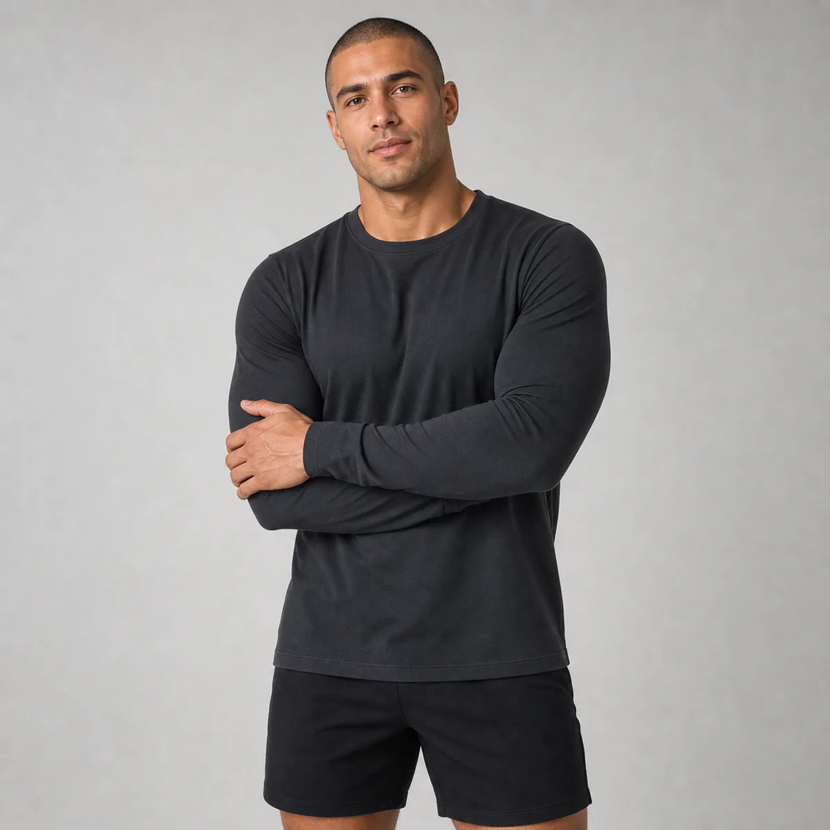Custom men long sleeve activewear top by Brandex Sourcing Bangladesh, cotton-rich private label gymwear production.