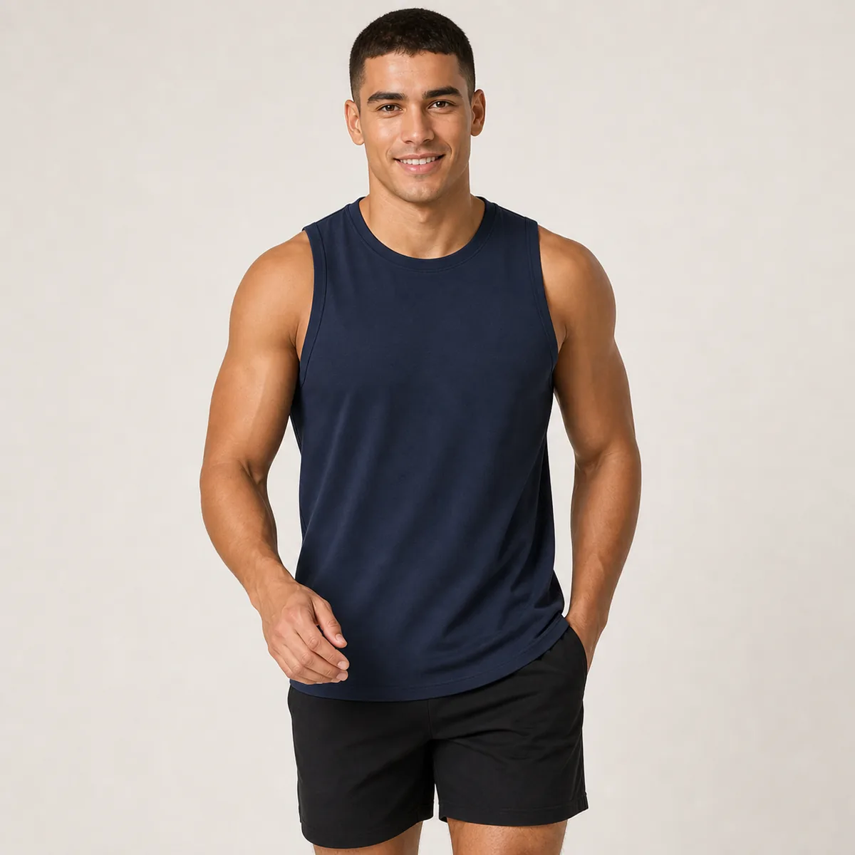 Custom men sleeveless gym tank top by Brandex Sourcing Bangladesh, private label activewear tank production.