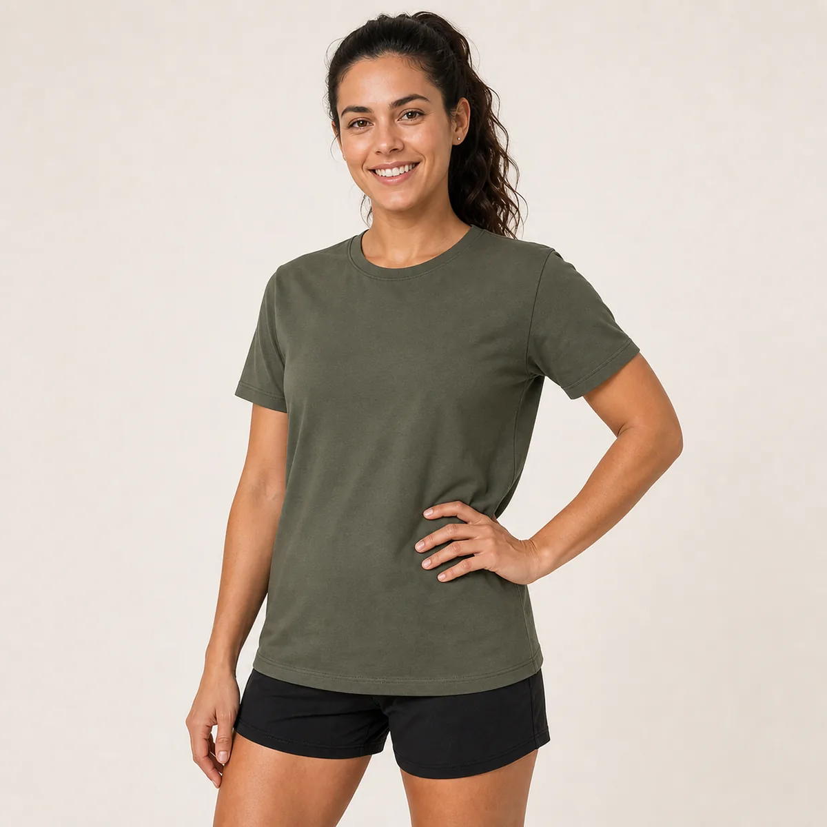 Custom unisex gym t-shirt shown on women fit by Brandex Sourcing Bangladesh for private label activewear brands.