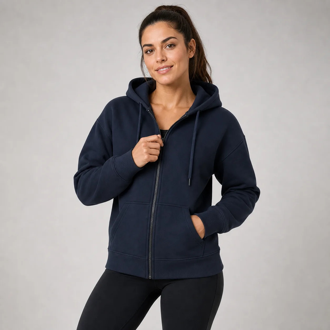 Custom heavy fleece full zip hoodie by Brandex Sourcing Bangladesh, private label zipper hoodie supplier.