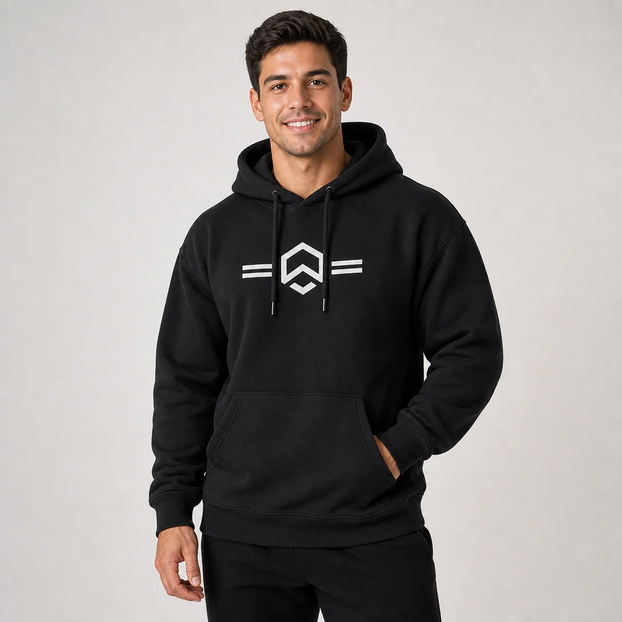 Custom pullover hoodie with chest print by Brandex Sourcing Bangladesh, silk screen print hoodie manufacturer.
