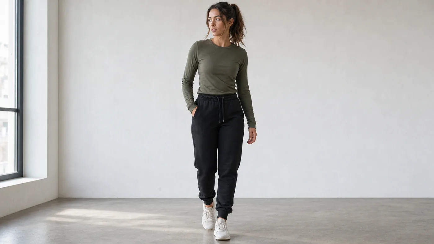 Custom black heavy fleece joggers women fit preview by Brandex Sourcing Bangladesh, private label joggers supplier.