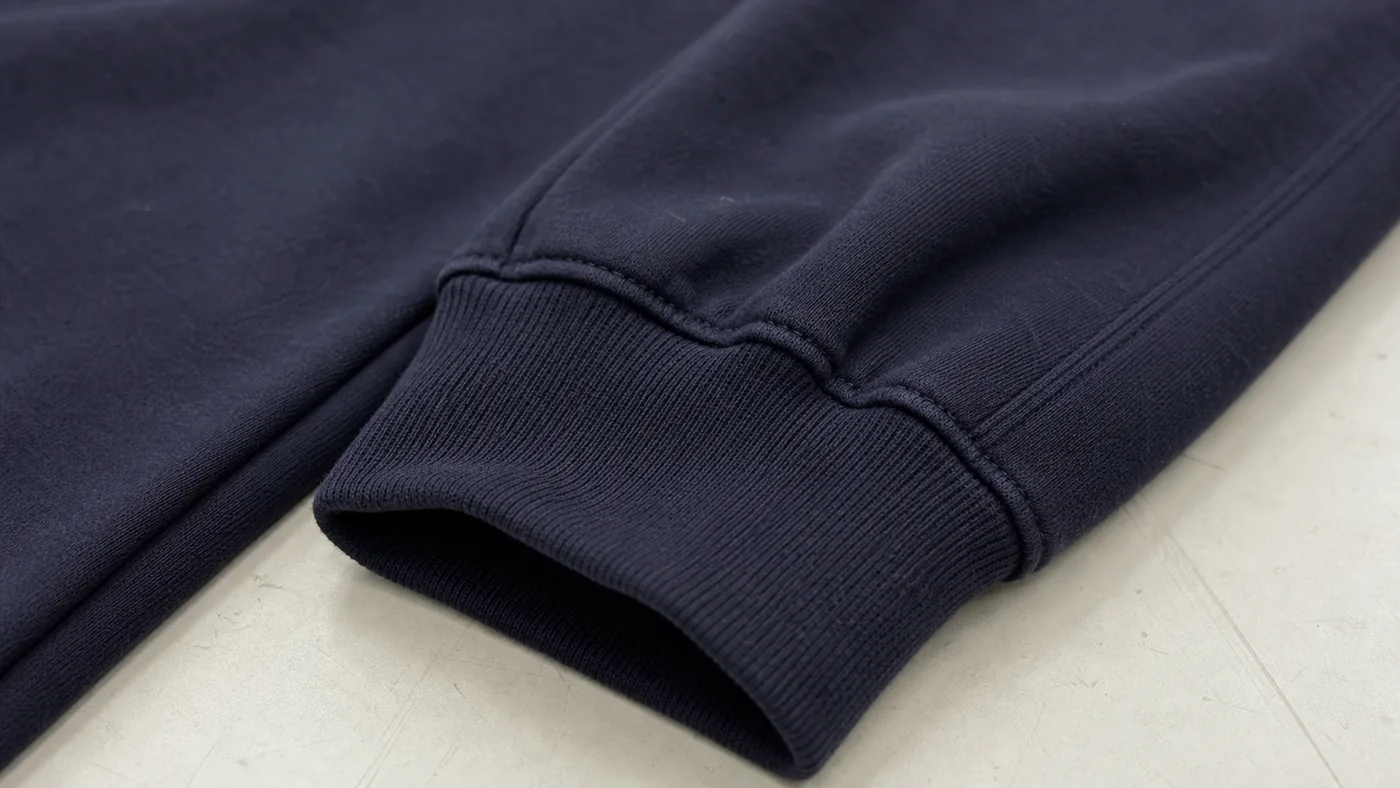 Fleece joggers rib cuff and fabric texture close-up by Brandex Sourcing Bangladesh.