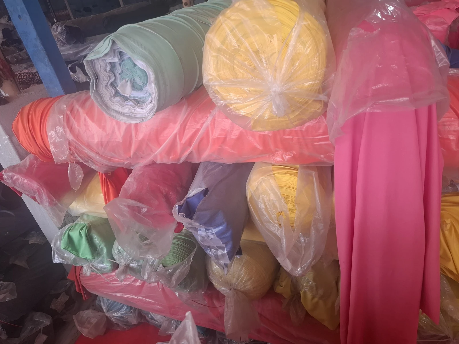Polyester-spandex lycra fabric color selection for custom leggings and cycling shorts production in Bangladesh.