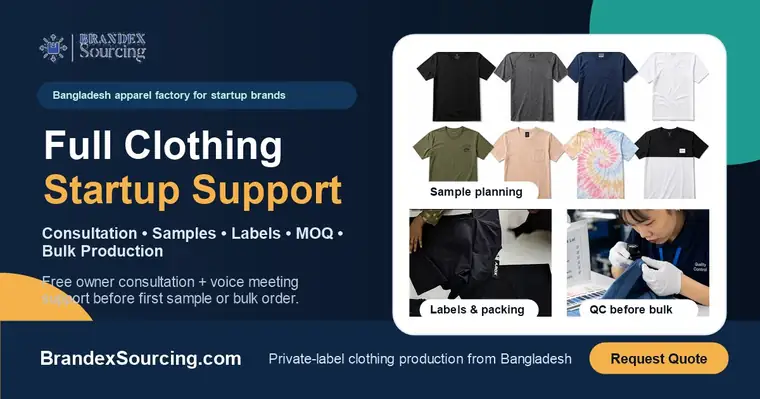 Brands sourcing apparel from Bangladesh with Brandex Sourcing factory and startup support