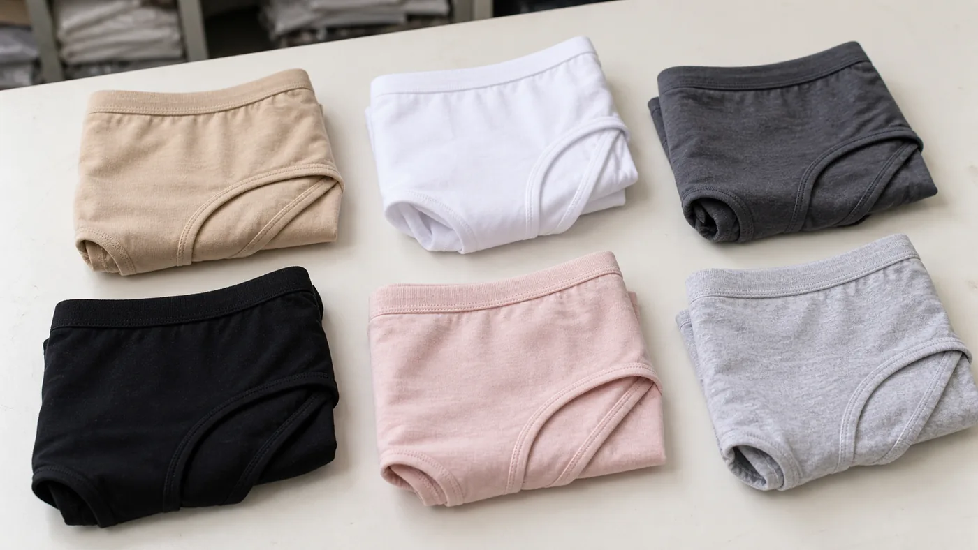 Custom womens panties folded color options for private-label underwear production in Bangladesh.