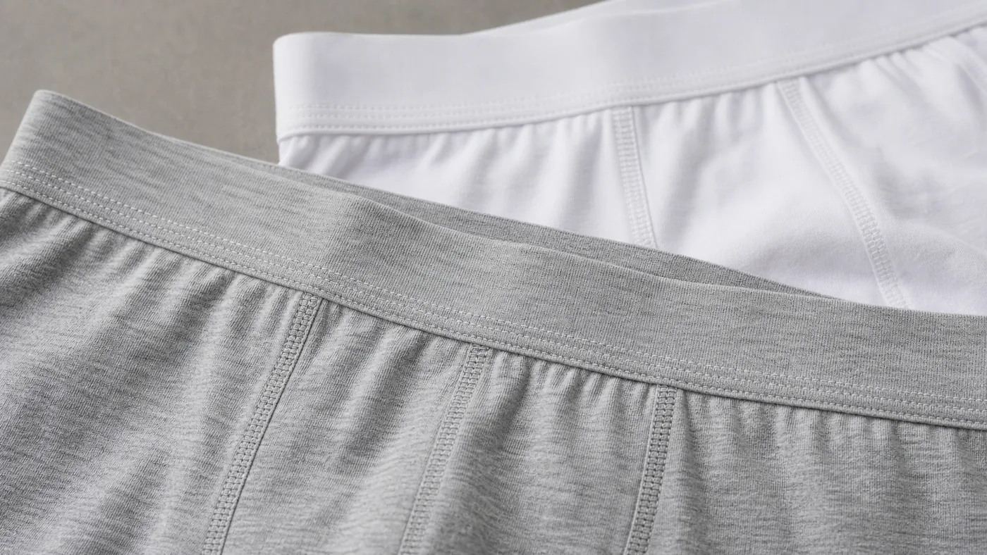 Mens combed cotton underwear waistband and stitching close-up for private-label underwear manufacturing in Bangladesh.